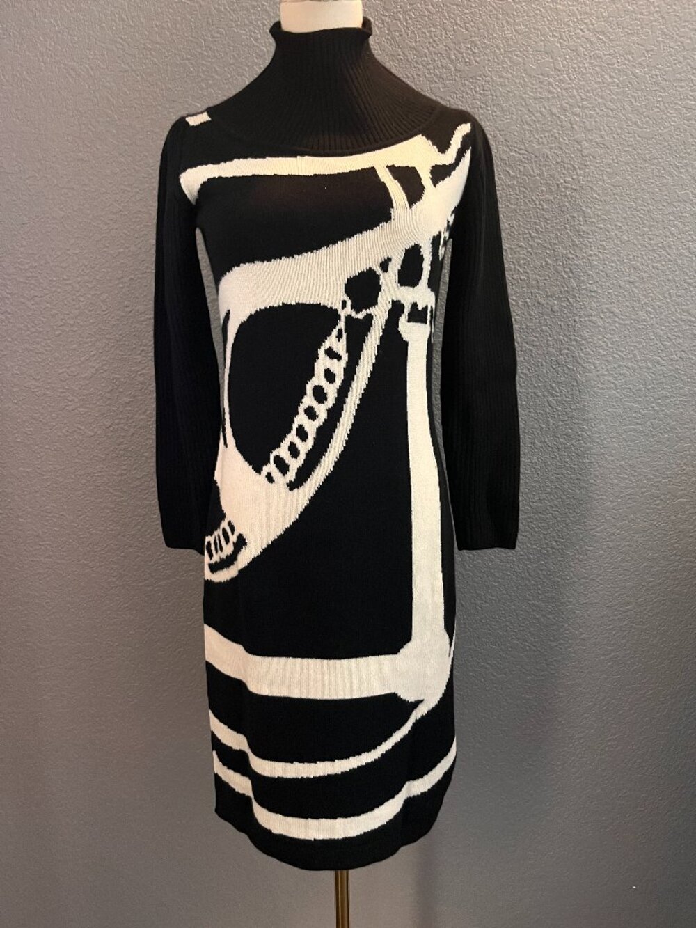 HERMES PROMENADE DU MATIN ROBE COL DIMINUE BLACK & WHITE CASHMERE DRESS NWT - 36